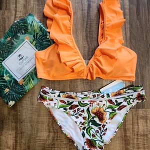 Women's Orange Ruffle Bikini Set